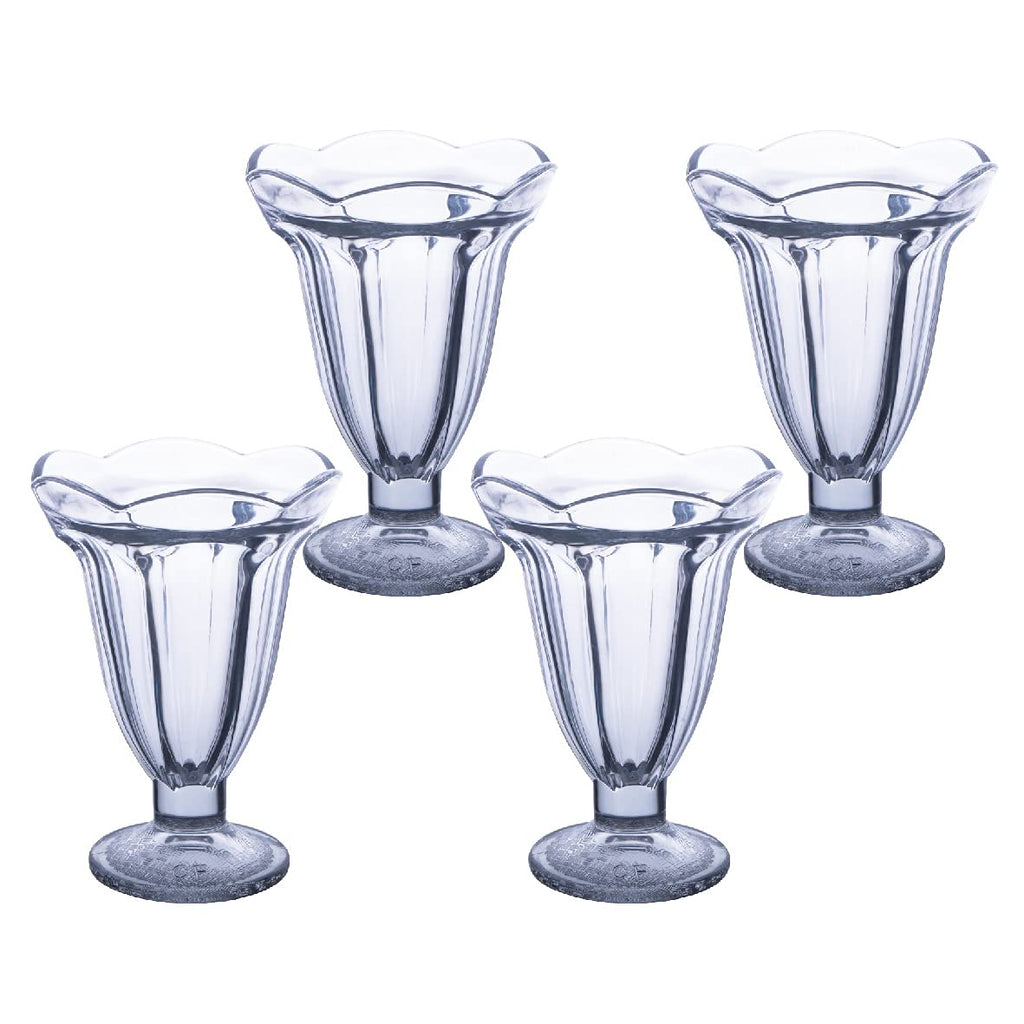 Chefcaptain Set Of 4 Extra Large 10 Oz Milkshake Glasses And Sundae Cups, Thick Clear Glass Tulip Design, Zero Lead Dishwasher Safe
