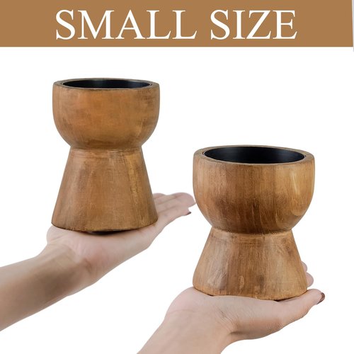 NIKKY HOME Farmhouse Wooden Candle Holders Set of 2, Rusitc Solid Wood Pillar Candlesticks Pedestal, Fireplace Mantle Table Centerpiece Decor, Brown