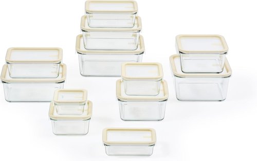 Glasslock Sens 24-Piece Glass Food Storage Set - Airtight, Leakproof & Microwave Safe | 8 Sizes, Anti-Slip Lid