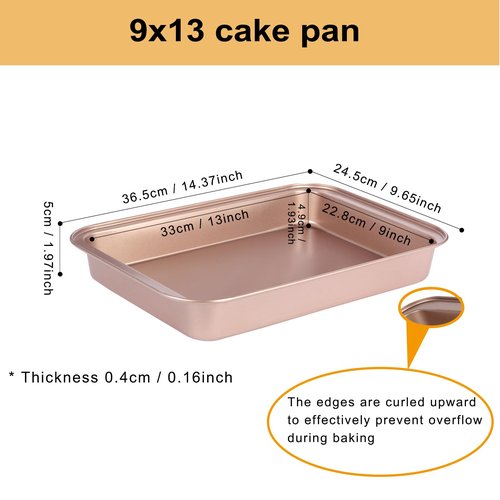 Barlket 9x13 Baking Pan, Rectangle Cake Pan Nonstick, Bakeware Baking Pans for Oven, Easy Clean, Carbon Steel Cake Pan for Lasagna Brownies Casseroles Cakes Pan, Rose Gold