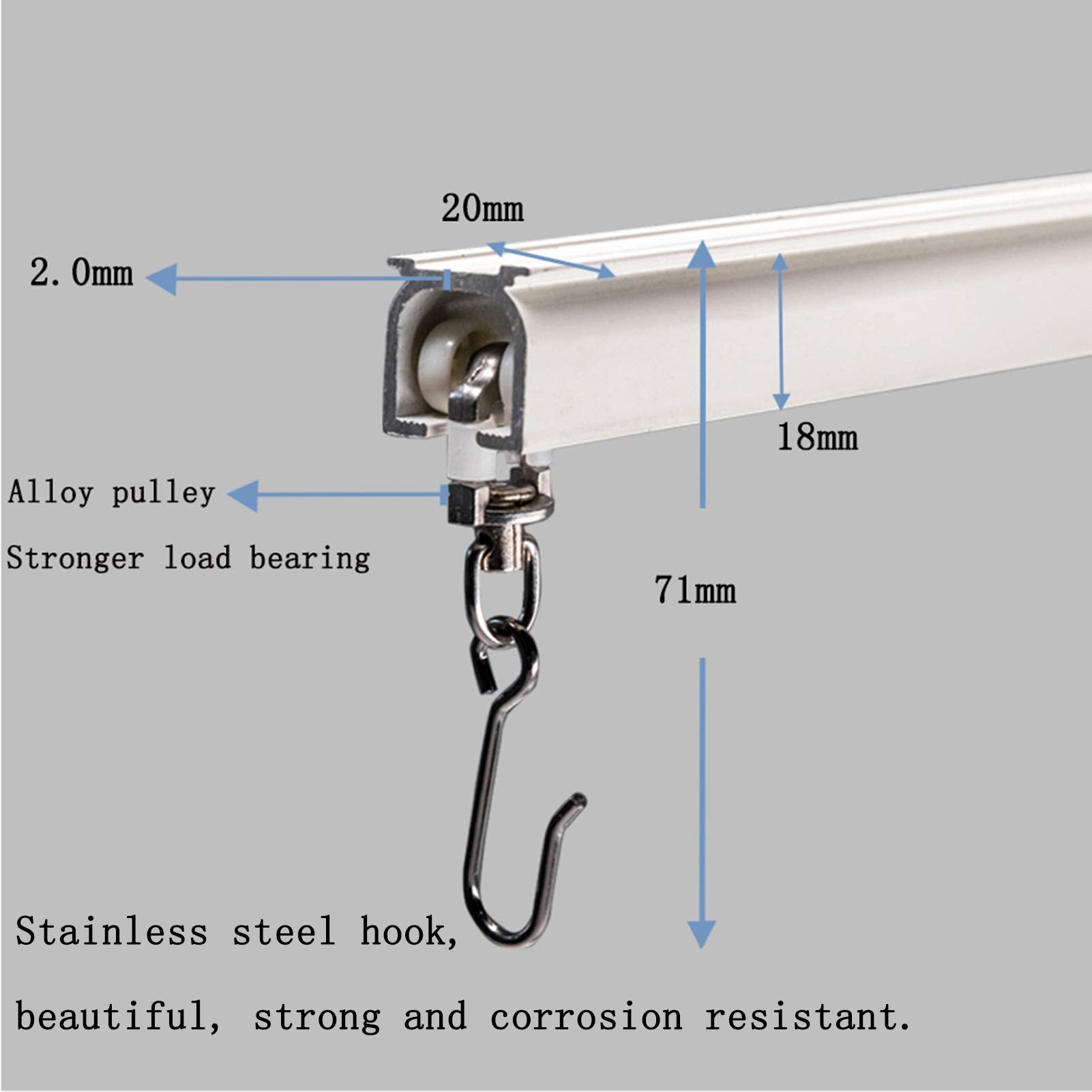 6ft-12ft Upgraded Aluminum Curtain Track, Ceiling or Wall mount, Curtain Rail System with 90 Degree Corner Bends, Windows and Room Divider Ceiling Track set with Runners and Hooks(White)