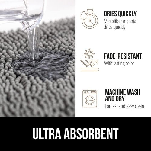 GORILLA GRIP Bath Rug - Soft and Absorbent | 24x17 Inches Gray with Rug Gripper Bundle
