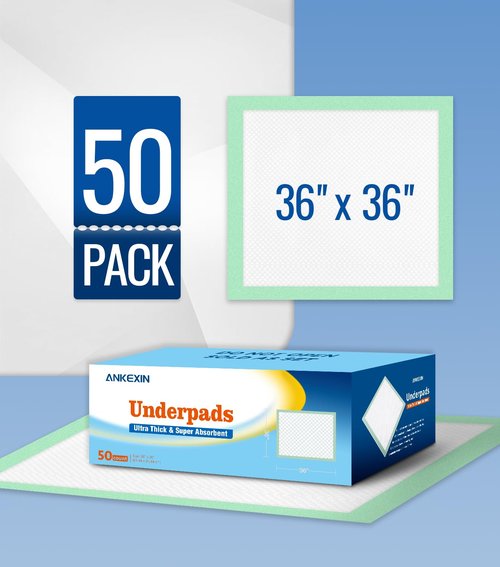 ANKEXIN 36'' x 36'' Disposable Bed Pads for Incontinence Heavy Duty Chucks Pads, 50 Count Leak-Proof Absorbent Underpads for Adults, Pets, Postpartum Care