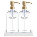 Vine Creations Glass Soap Dispenser Set, Kitchen Soap Dispenser Set with Ceramic Tray, 16 oz Dish Soap and Hand Soap Dispensers with Stainless Steel Pump Decor (Clear Bottle/Brushed Brass)