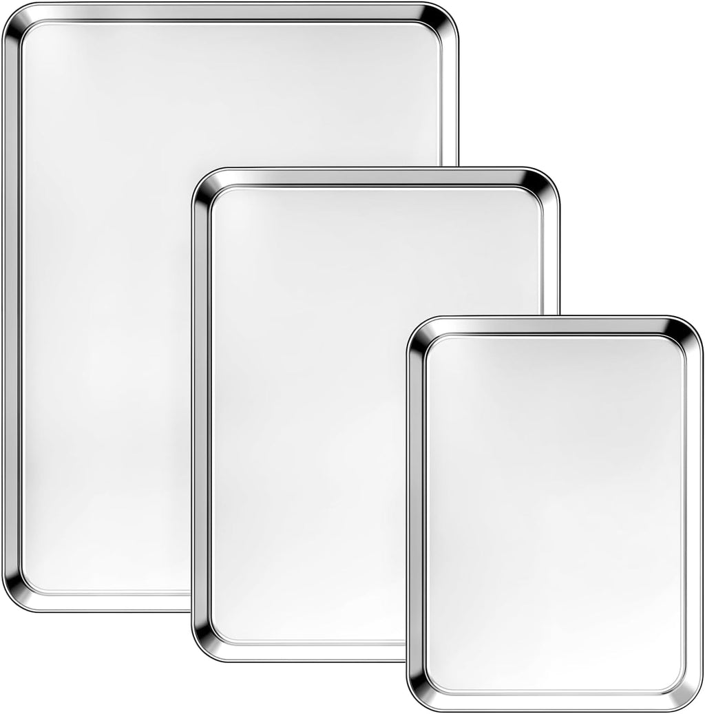 Ohtomber Stainless Steel Baking Sheet Pan Set - Heavy Duty 3 Pack Cookie Sheets | 9/12/16 Inch Oven Trays