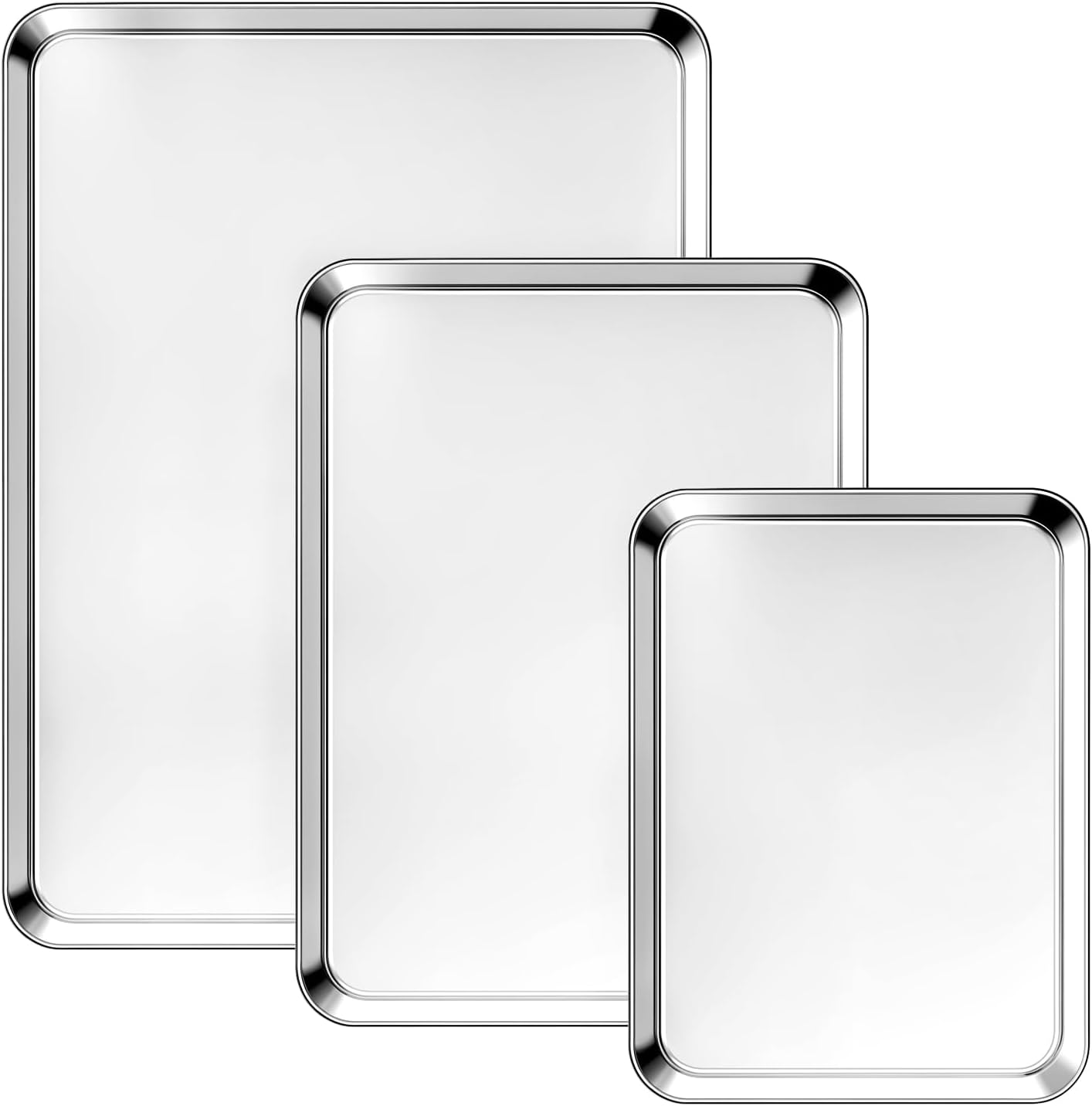 Ohtomber Stainless Steel Baking Sheet Pan Set - Heavy Duty 3 Pack Cookie Sheets | 9/12/16 Inch Oven Trays