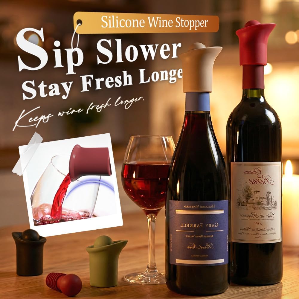 Silicone Wine Stopper for Wine Bottles, Upgraded Reusable Sparkling Wine Bottle Wine Bottle Stopper, Cover Wine Bottle Caps for Champagne Beer Home Kitchen Bars Use (A-4Pcs)