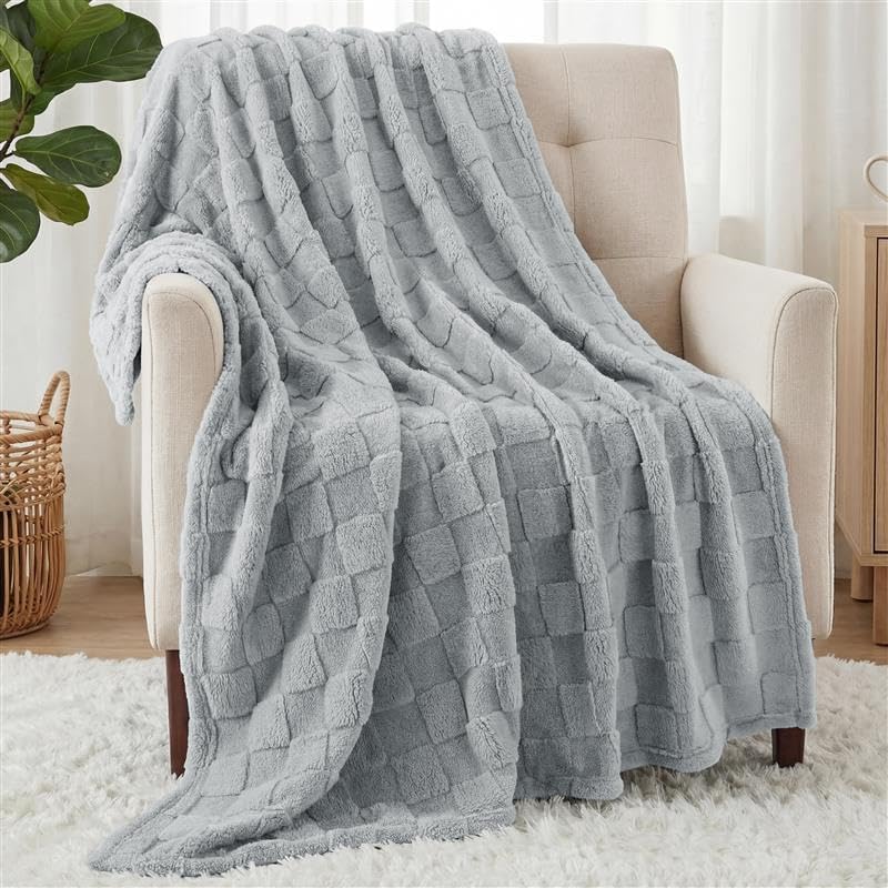 Utopia Bedding Cool Grey Checkered Fleece Throw Blanket - Soft Plush Cozy 50x60 Inches for Couch & Bed