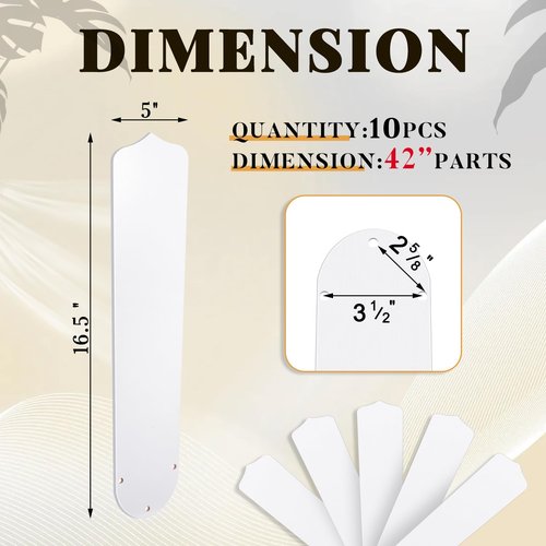 Lineshading 10Pcs Replacement Fan Blades for 42 52 Ceiling Fan Waterproof Weatherproof Fan Blades Replacement for Broken Substitution Replacing Indoor Outdoor Summer(White,42 Inch)