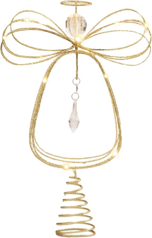Valery Madelyn Lighted Christmas Tree Topper Angel with Timer, 10 Inch Pre-Lit Gold Metal Small Angel Tree Topper with Lights for Christmas Tree Decoration Indoor, Battery Operated, Valentines Gifts