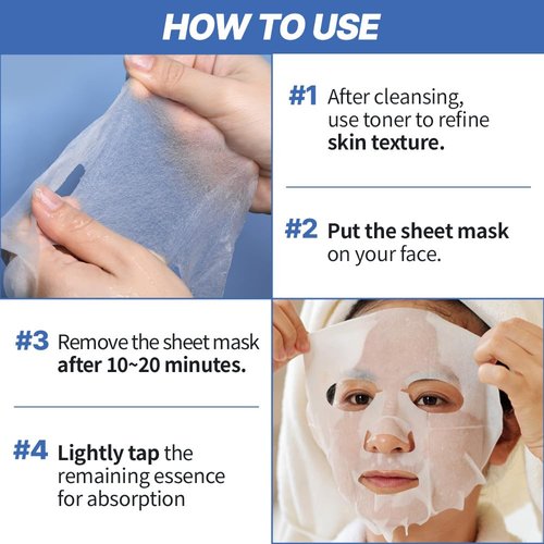 NEXTBEAU Korean Facial Sheet Mask Variety Pack - 10 Count (5 Types, 0.74 fl oz Each) for Daily Skincare