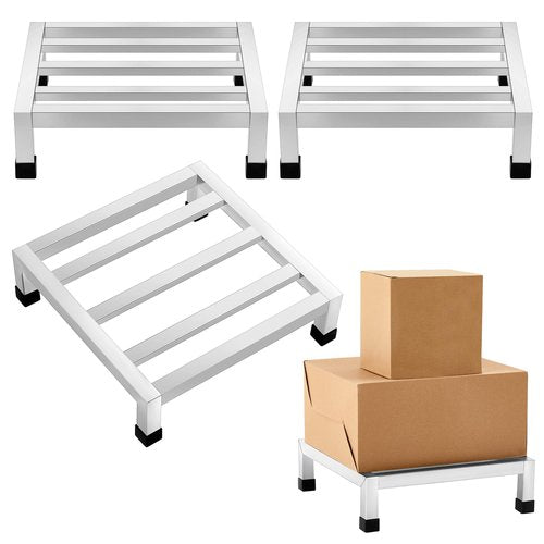 MorningRo 3 Pack Dunnage Rack 13.8" Long x 13.8" Wide, 3.9" Height Stainless Steel Shelf 2000+ Pound Capacity Commercial Food Floor Rack for Restaurants Kitchens Garages and Vehicles