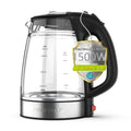 NISVITU Glass & Stainless Steel Cordless Electric kettle for boiling water, Hot water boiler Electric Tea Kettle automatic shut off Boil-Dry Protection, PC Outer + Glass Inner, 1500W, 1.7L, BK