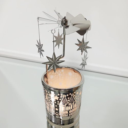 Kingnero Candle Holder - Spinning Tea Light Carousel with North Star Design for Elegant Home Decor