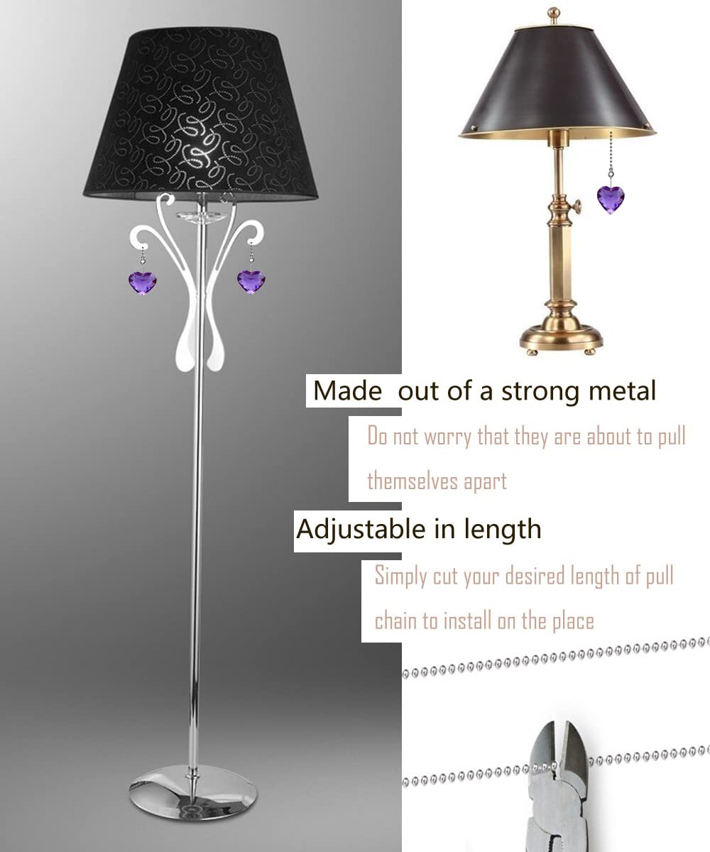 OMYZERO 2Pcs 12inch Crystal Heart Prisms Pendant Ceiling Fan Pull Chain Extender with Ball Chain Connector (Purple)