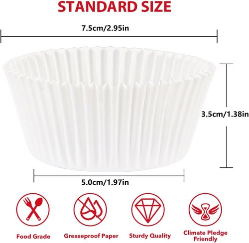 Caperci White Cupcake Liners - 200 Count Greaseproof Baking Cups for Weddings & Parties