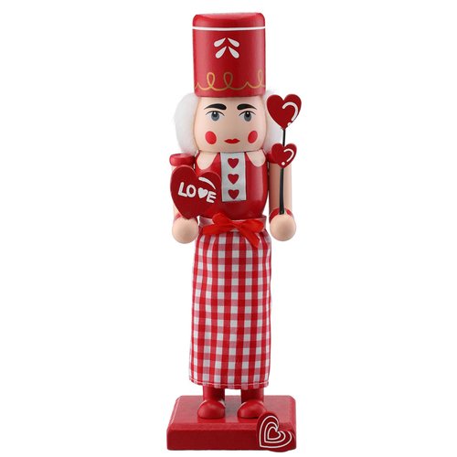 Chunful Valentine's Day Nutcracker Wooden Red Heart Nutcracker Figures 10 Inch Lollipop Soldier Creative Collectible Gift for Valentine's Day Table Decor