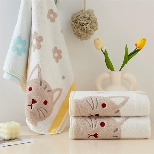 Kissvian 2 Pack Cute Cat Hand Towel Set Cartoon Animal Decorative Home Bathroom Kitchen Towels Face Washcloths for Cat Lovers Kids