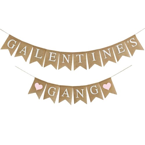 Galentine's Day Decorations Banner Burlap, Pink Heart Galentine Gang Hanging Banner Girl Ladies Party Supplies Photo Props Galentines Theme Decor
