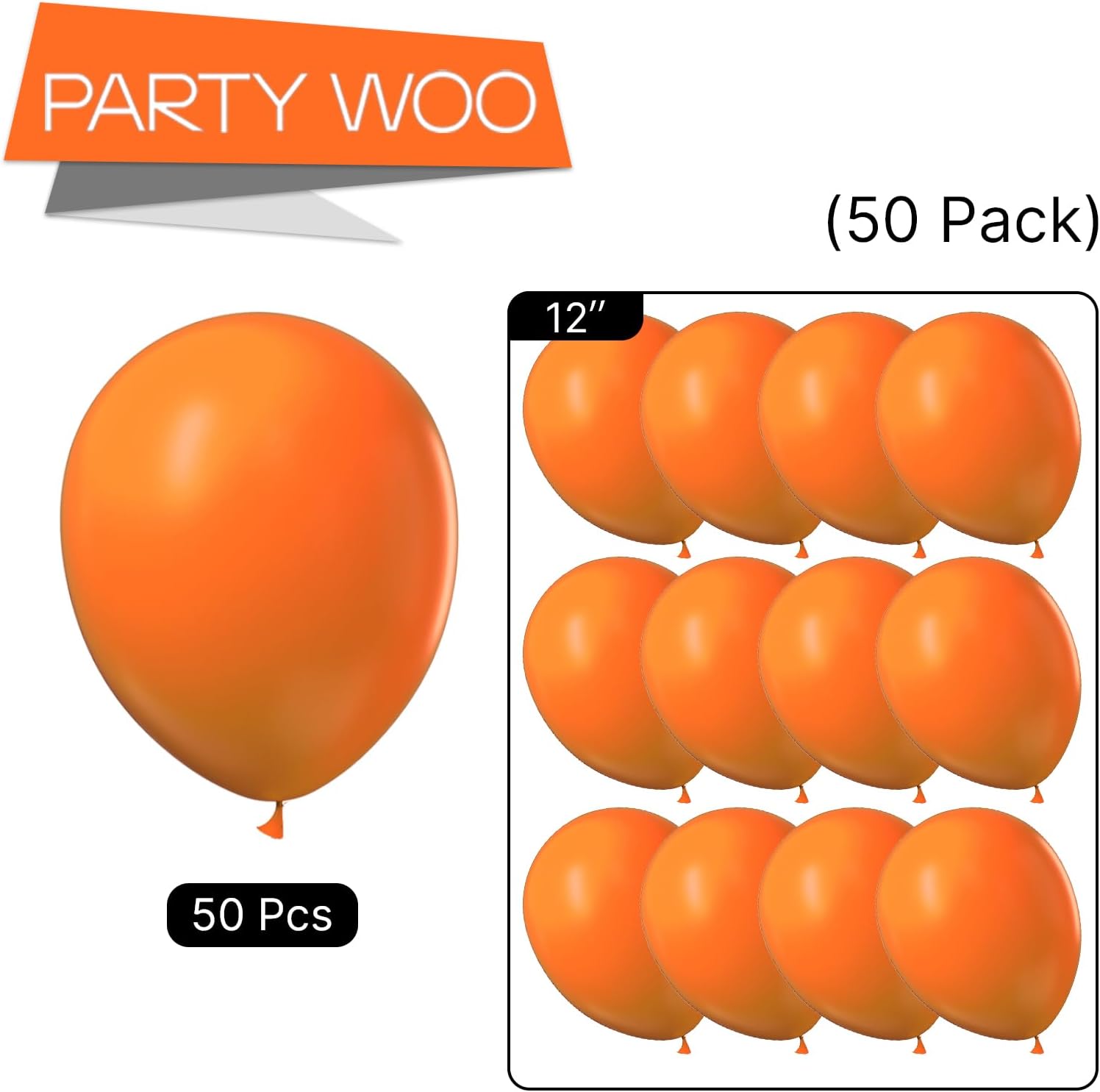 PartyWoo Orange Balloons - 50pcs 12 Inch Fall Latex Helium Balloons for Birthday & Baby Showers