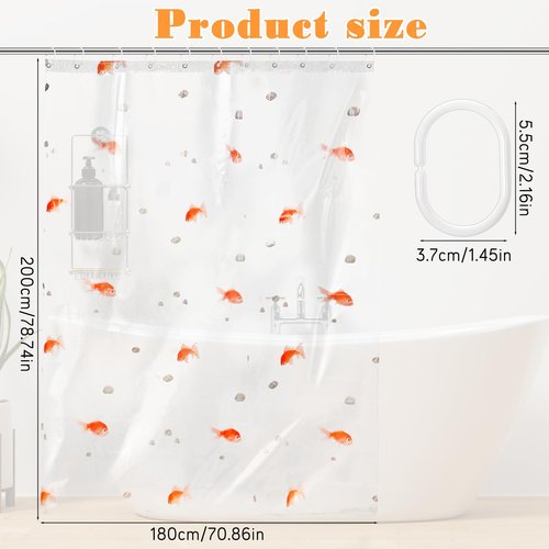 Qulkws Goldfish Clear Shower Curtain Liner 72x78 Inches Waterproof PEVA Lightweight Bath Fashion Shower Curtain Cute Bathroom Showers Liner with 12 Grommets Hooks for Bathroom Bathtub Decor