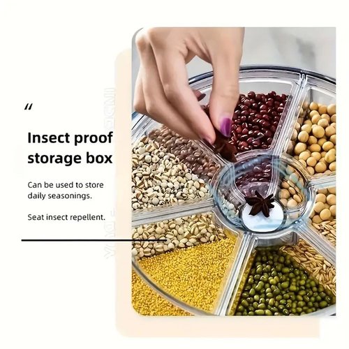WYSYZJJ Rotating grain distributor, 6-grid large rice storage container for storing rice, beans and cat food, sealed and moisture-proof, large size.