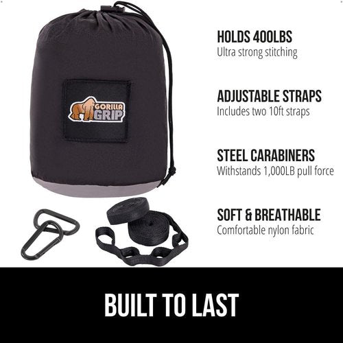 GORILLA GRIP Doormat & Camping Hammock - WeatherMax Easy Clean Gray Diamond, Portable Black Grey 9x4.5 FT, 400lbs Capacity Bundle