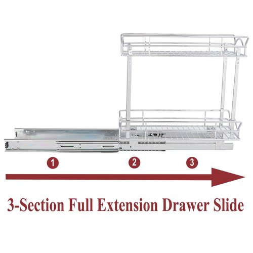 OCG Slide Out Cabinet Organizer for Narrow Cabinet (5" W X 17" D), 2 Tier Pull Out Shelves Slim Sliding Cabinet Organizer and Storage, Chrome