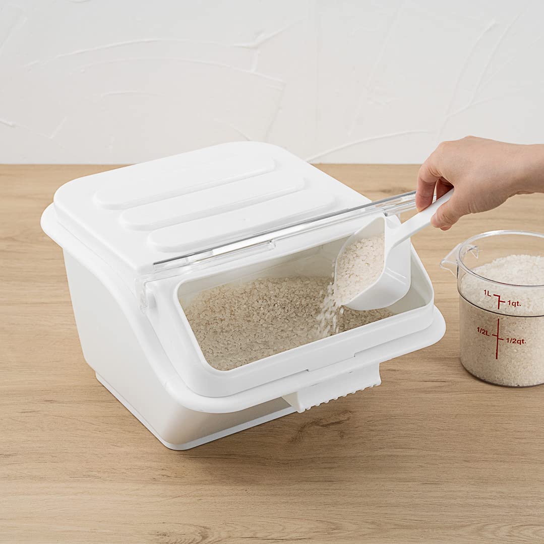 Restaurantware Met Lux 2.6 Gallon Ingredient Bin 1 With Lid Food Storage Bin - With Measuring Scoop Stackable White Plastic Commercial Flour Bin Easy Access For Kitchen Or Storage