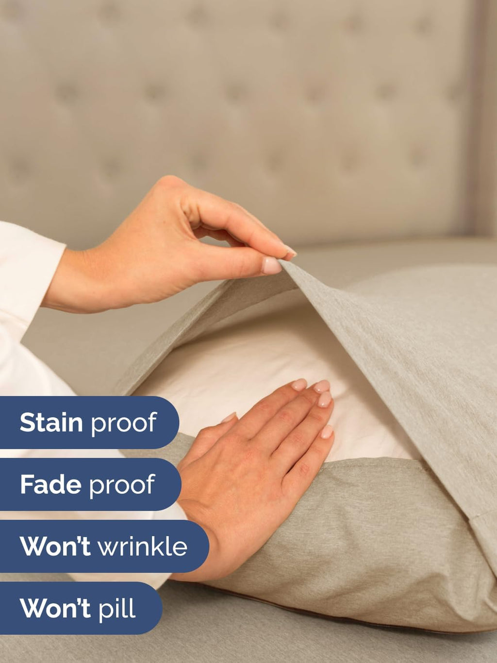 Skiennix Extra Deep Twin XL Sheet Set | 4-Piece Breathable Cooling Bedding - Soft, Wrinkle-Free Heathered Beige
