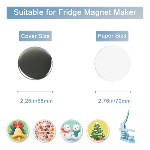Happizza 100 Sets Button Maker Supplies for Fridge Magnet Maker Machine 58mm/2.25 inch, Including Metal Cover, Metal Back Cover, Clear Film, Blank Paper, Soft Magnet and Gasket