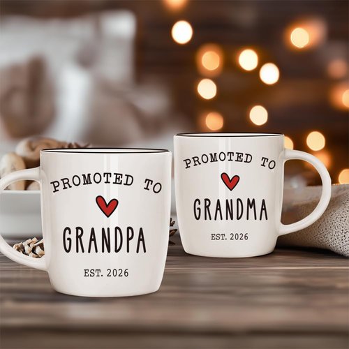 Kinkiii Promoted To Grandma And Grandpa 2026 Mug Set, Pregnancy Announcement for Grandparent Mug Set, Grandparents 2026 Gifts, Grandma And Grandpa Announcement Ceramic Mugs 13Oz