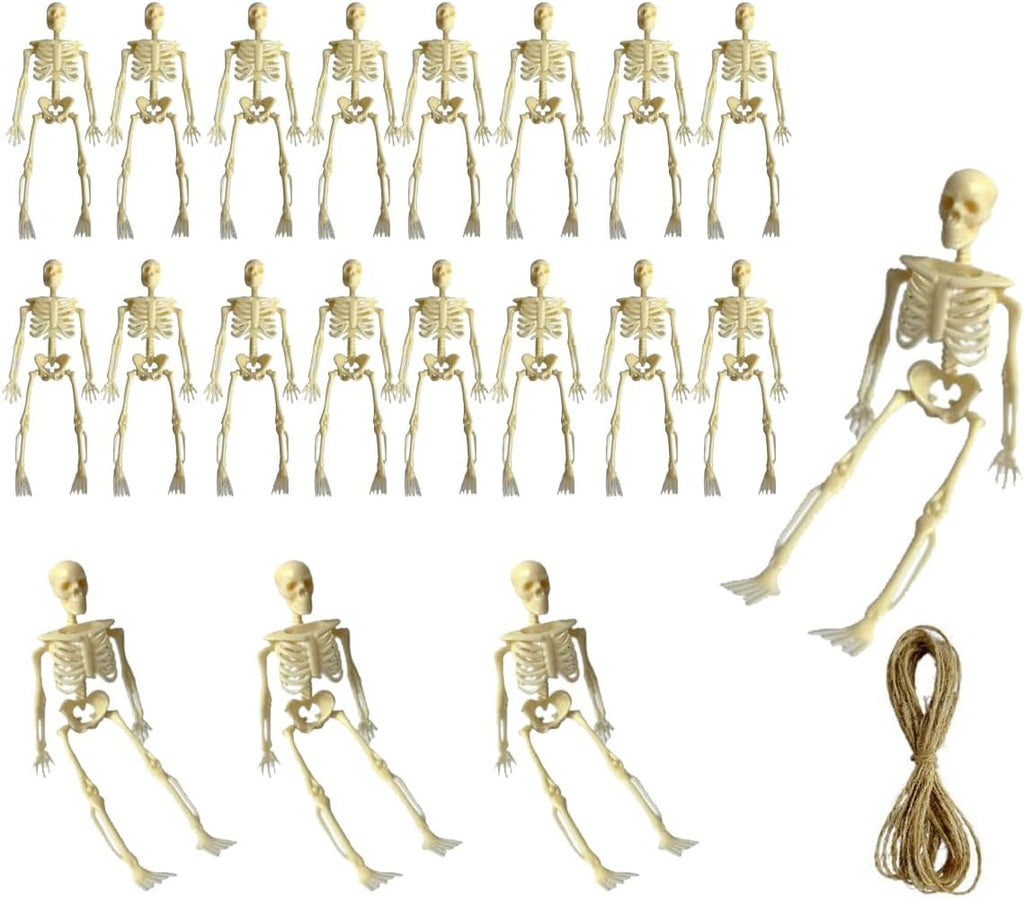 Skiennix Mini Skeletons | 20 Pcs Posable 6" Halloween Figurines for Spooky Decor & Party Favors
