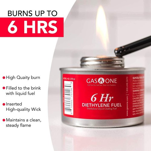 Gas One 3 Pack 6 Hour Chafing Fuel - Food Warmer for Chafing Dish Buffet Set - Reusable Liquid Safe Fuel With Wick & Lid Opener