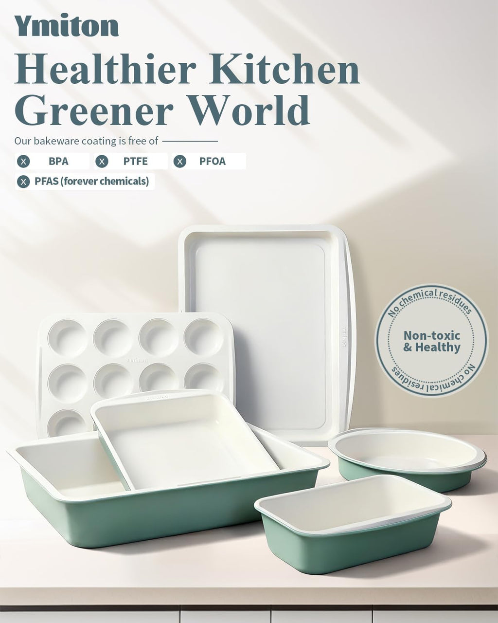 Skiennix Ceramic Nonstick Baking Pans Set - 30 PCS Stackable Bakeware, 550°F Oven Safe, Green