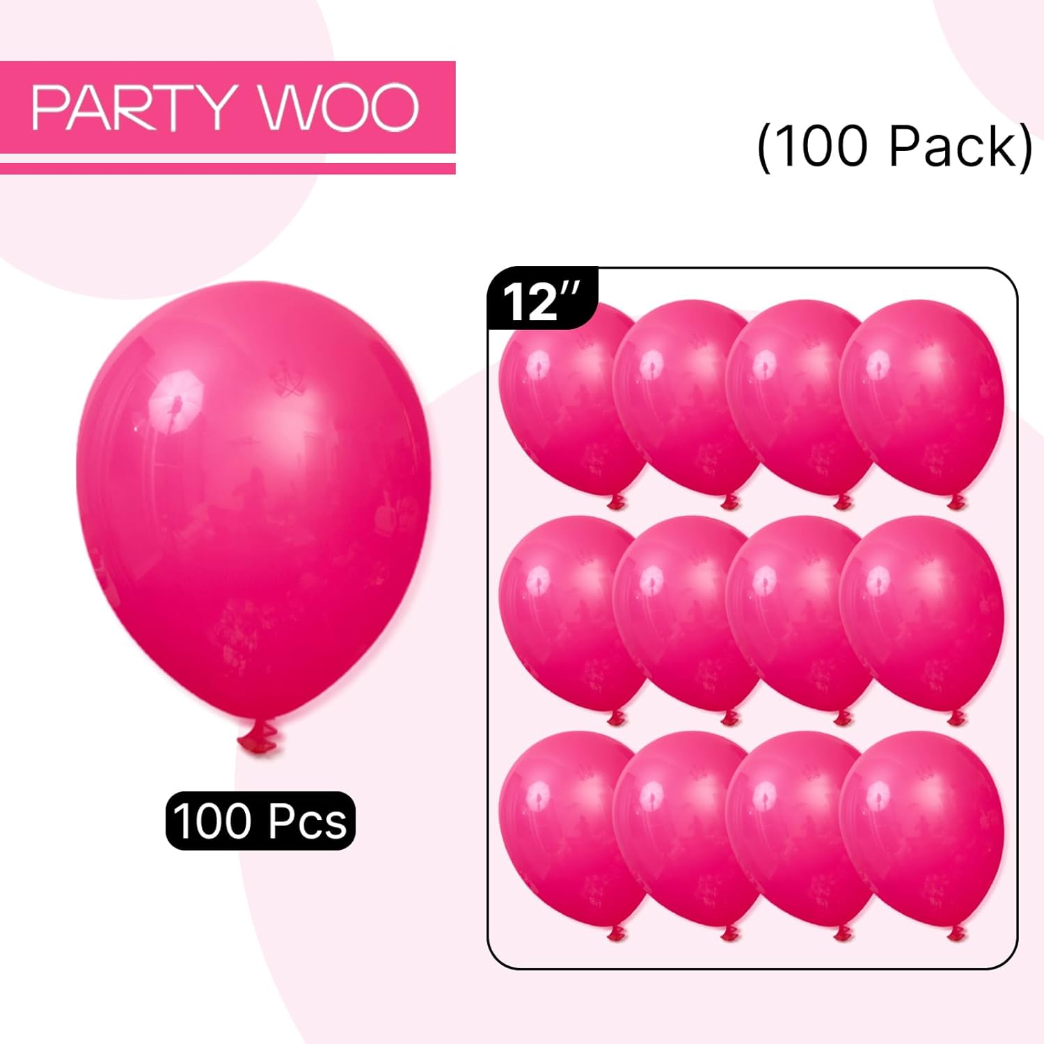 PartyWoo Hot Pink Balloons - 100pcs 12 Inch Magenta Fuchsia Balloons for Celebrations & Events