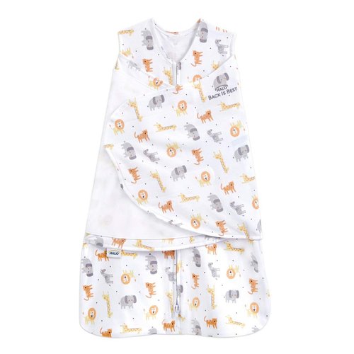 HALO Sleepsack Swaddle - 100% Cotton Wearable Blanket, 3-Way Adjustable, Jungle Print, Small (3-6 Months)