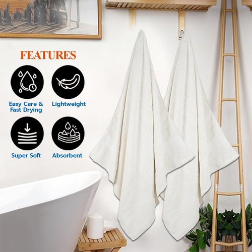 Textila Bath Sheets - 35x70 Inch Oversized 100% Cotton Towels, Super Soft, Highly Absorbent & Lightweight - Ideal for Everyday Use, Spa & Hotel (Ivory - Pack of 2)