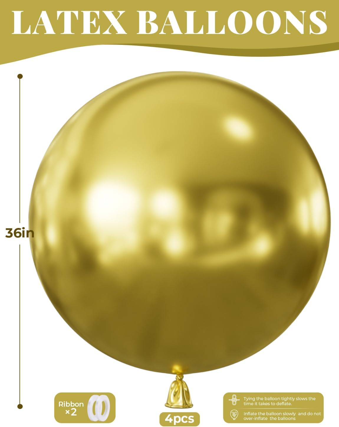 Skiennix 36 Inch Metallic Gold Balloons - Jumbo Chrome Latex Balloons for Graduation & Party Decor
