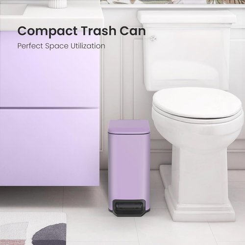 Cesun Stainless Steel Small Bathroom Trash Can - Soft Close Lid & Step Pedal, 6L | Purple Finish