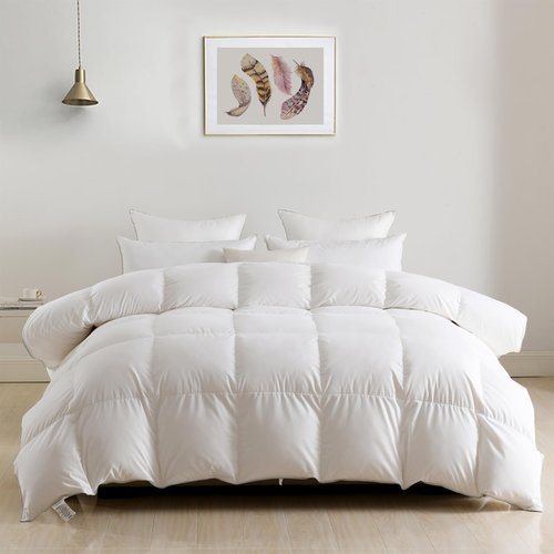 DWR Luxury King Down Feather Fibers Comforter, Ultra-Soft Cotton Blend Fabric, Medium Weight for All Season Hotel Style Fluffy Duvet Insert with Ties (106x90 Inches, White)