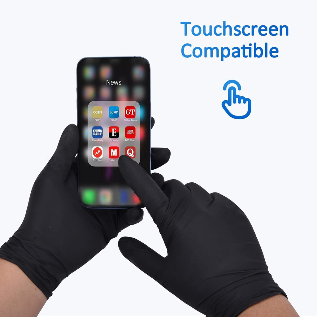 Schneider Nitrile Exam Gloves - 4 Mil Black Disposable, Latex-Free & Powder-Free for Food Safety