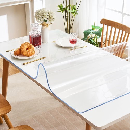 Oblong PVC Clear Table Cover - 42x96 Inches, Transparent Plastic Table Protector for Dining Room, Kitchen, Wood, Grain, Glass Tablecloth