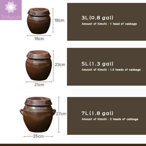 BALWOO Earthenware Onggi Korean Traditional Clay Jar Ceramic Canister/Handmade Food Sauce Storage Container for Tea, Coffee Bean, Salt/Breathing Clay Pot Kimchi Fermentation Crock (3L(0.8 gal))