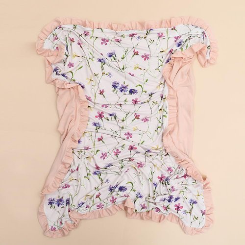 runzhuoyang Baby Blankets for Girls,Bedding for Baby and Toddler,Ruffle Blanket for Kids,Soft,Comfy Blankets.Size 40"x33",Viscose Made from Bamboo Prints are Floral