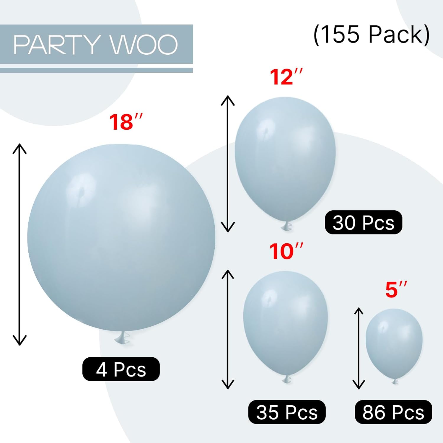 PartyWoo Dusty Blue Balloons - 155-Piece Boho Balloon Arch Kit | Various Sizes for Graduation, Baby Shower & Birthday Decor