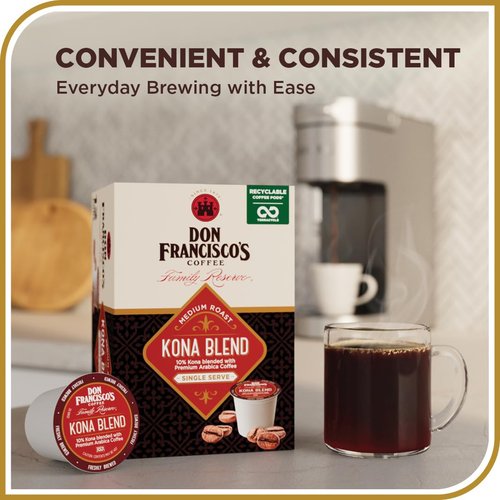 Don Francisco's Kona Blend Coffee Pods - Medium Roast, 24 Count, Compatible with Keurig Brewers