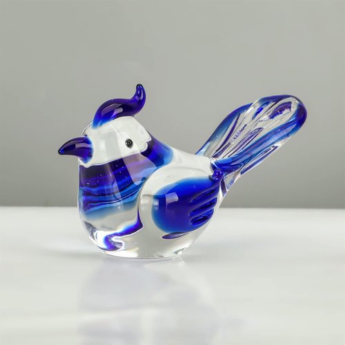 HDCRYSTALGIFTS Mini Blue Jay Glass Bird Figurine - 3.5 Inch Collectible Crystal Decor