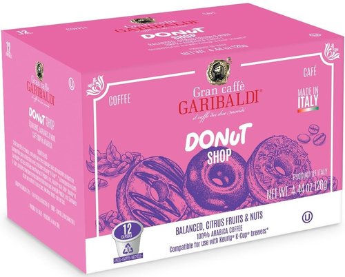 Caffè Garibaldi Coffee Pods, Single Serve Capsules for Keurig K-Cup Brewers, Single Serve Cups with 100% Arabica Blend, 12 Count Recyclable Coffee Pods - Donut Shop Light Roast