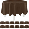 Brown 84-Inch Disposable Round Tablecloths - 12 Pack Plastic Covers for Parties & Events